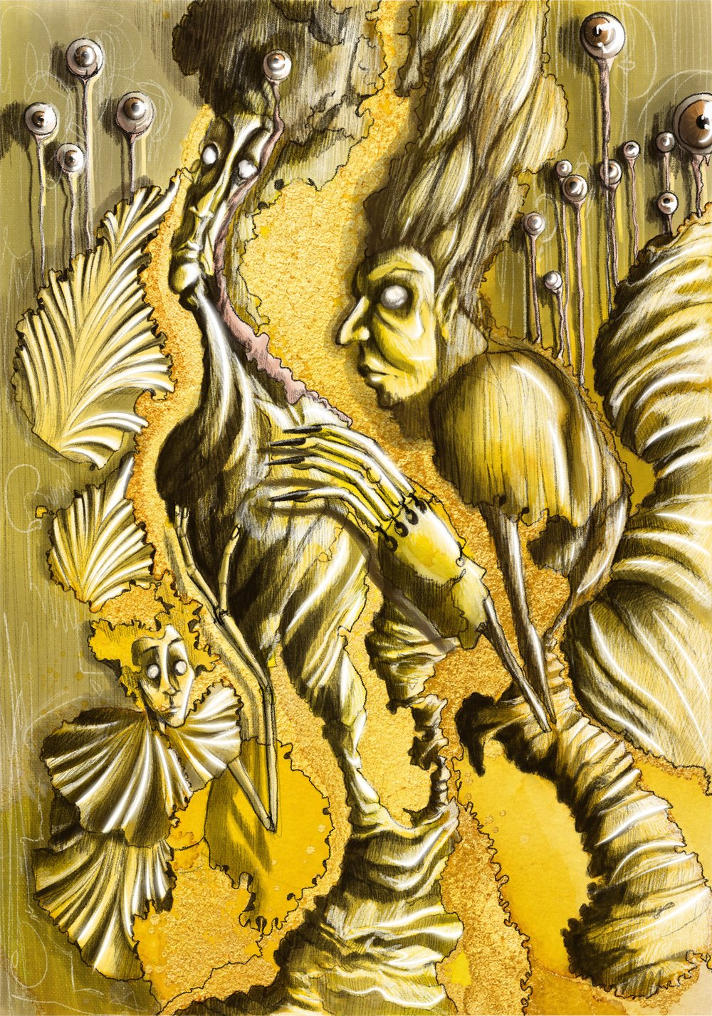 Finished plate in yellow and gold